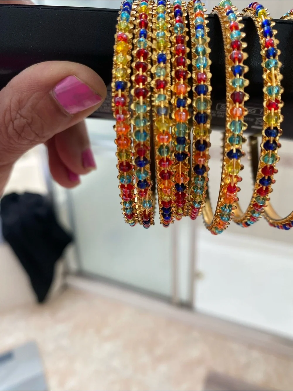 Multicolor Beaded Gold-Tone Bangle Set - Women Jewelry x 8